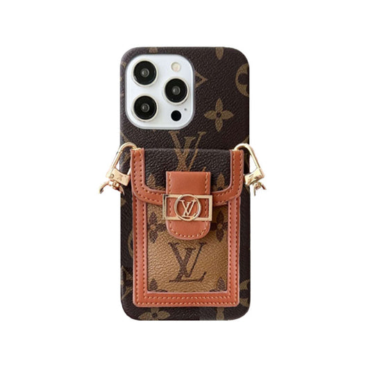 MONOGRAM DAUPHINE IPHONE CASE WITH CARD HOLDER AND STRAP BROWN